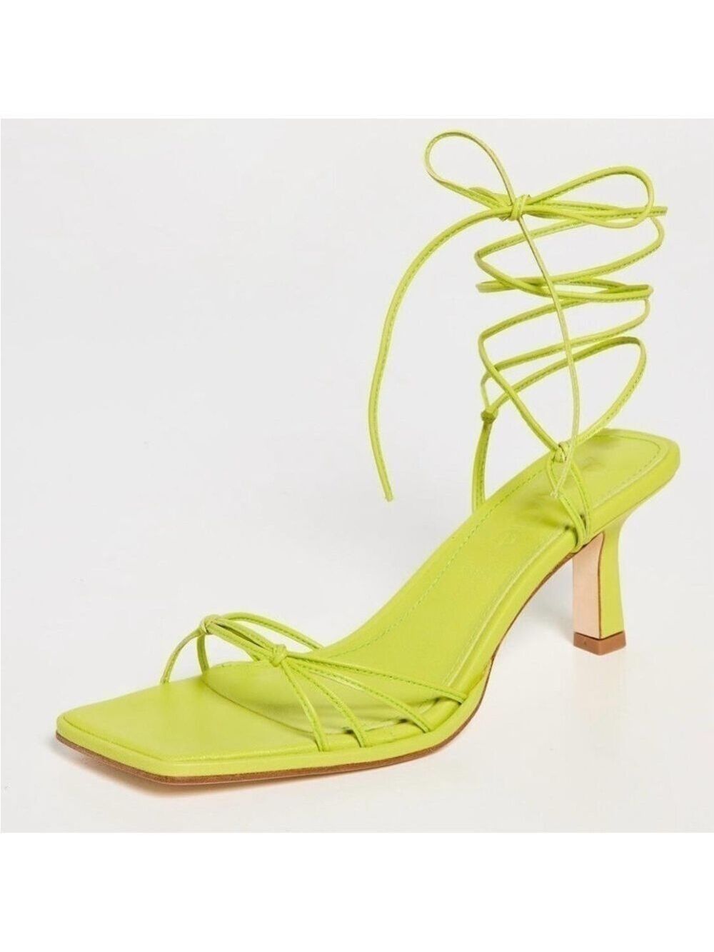 Aeyde Roda Nappa Leather Ankle Tie Heeled Sandals in Green - NWT